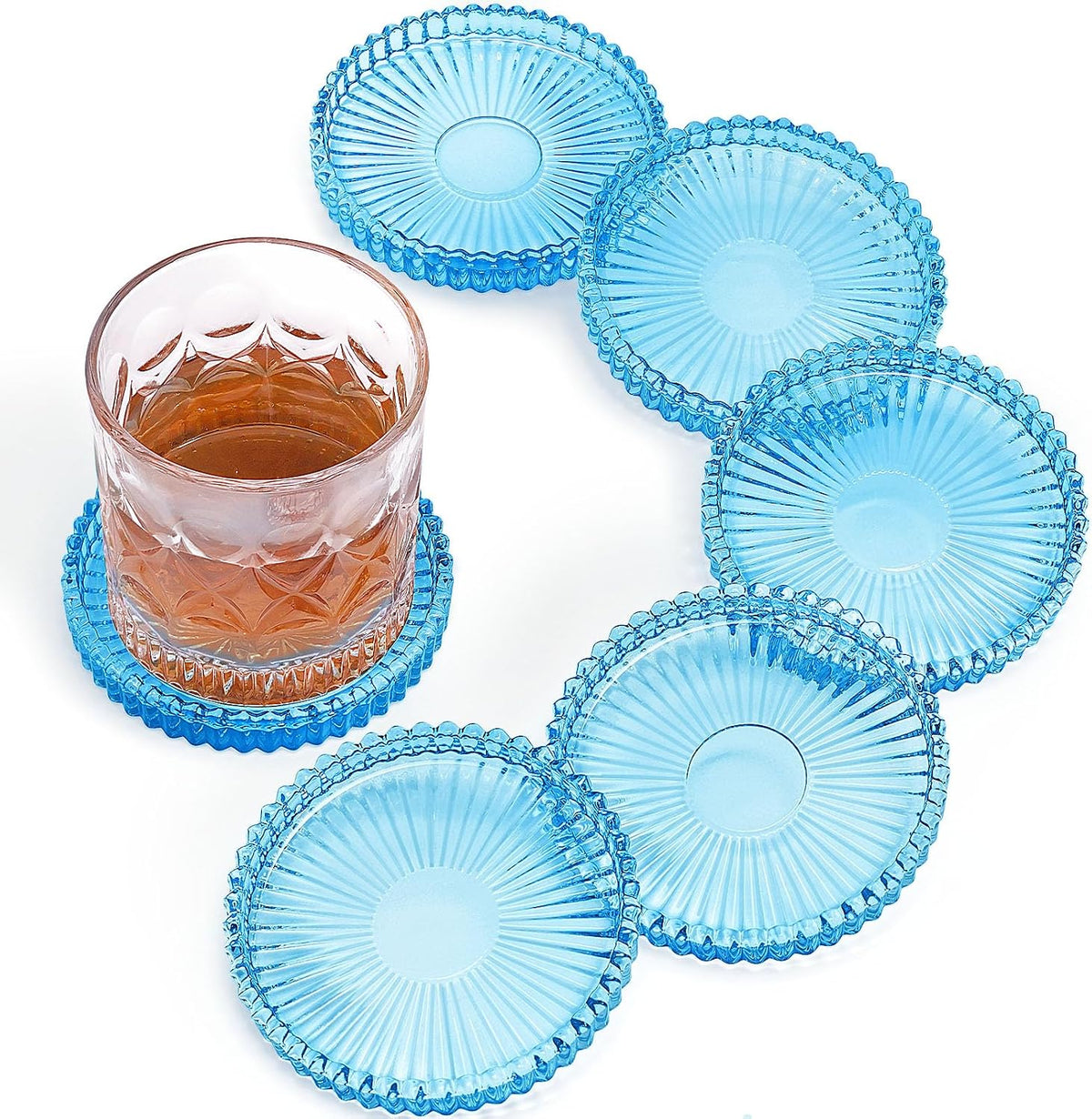 Modern Clear Glass Coasters Set of 6, Cute Coasters Table Mats for Drinks