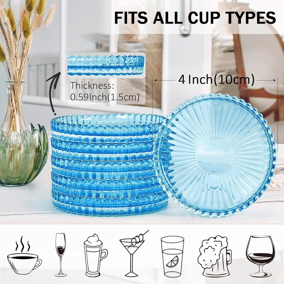 Modern Clear Glass Coasters Set of 6, Cute Coasters Table Mats for Drinks