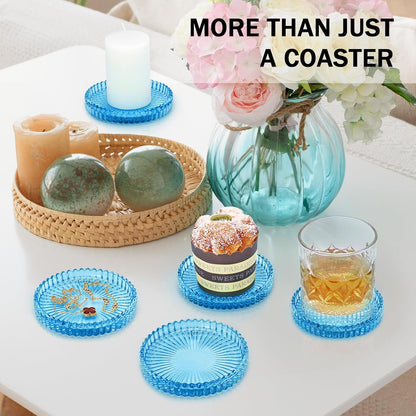Modern Clear Glass Coasters Set of 6, Cute Coasters Table Mats for Drinks