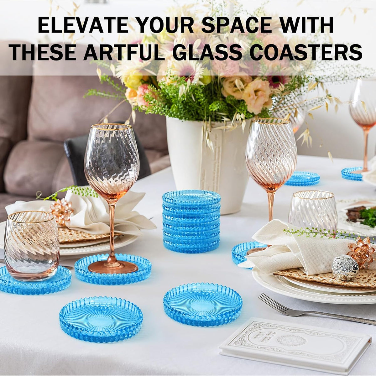 Modern Clear Glass Coasters Set of 6, Cute Coasters Table Mats for Drinks