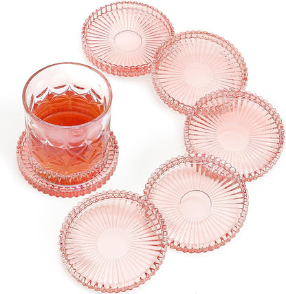 Modern Clear Glass Coasters Set of 6, Cute Coasters Table Mats for Drinks