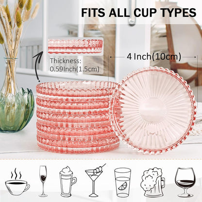 Modern Clear Glass Coasters Set of 6, Cute Coasters Table Mats for Drinks