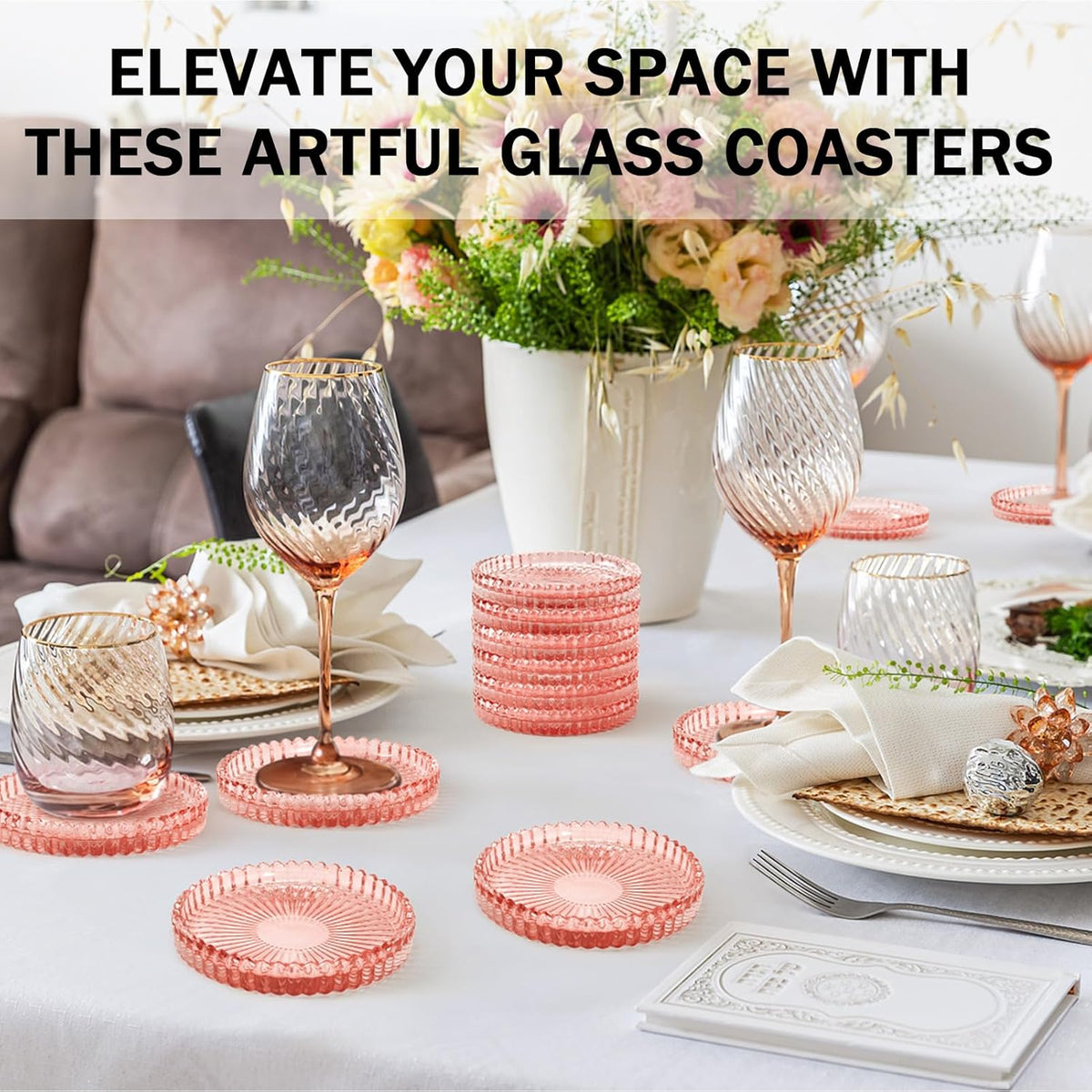Modern Clear Glass Coasters Set of 6, Cute Coasters Table Mats for Drinks