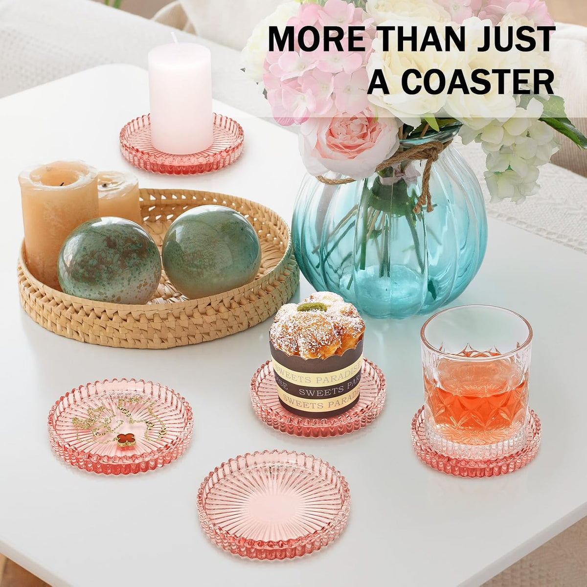 Modern Clear Glass Coasters Set of 6, Cute Coasters Table Mats for Drinks