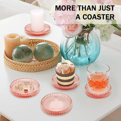 Modern Clear Glass Coasters Set of 6, Cute Coasters Table Mats for Drinks
