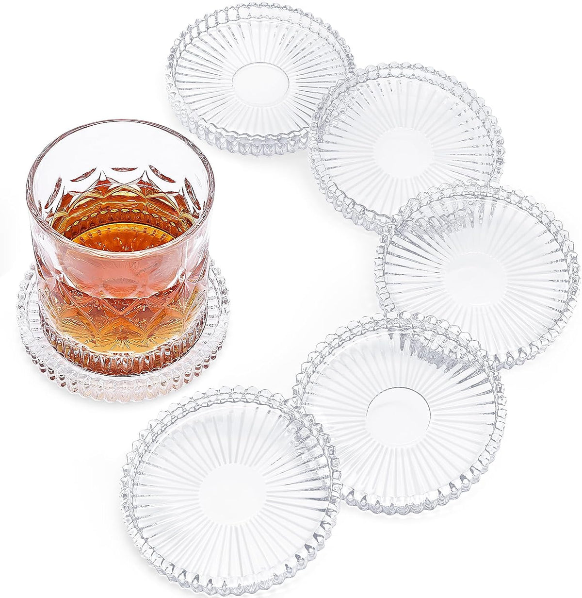 Modern Clear Glass Coasters Set of 6, Cute Coasters Table Mats for Drinks