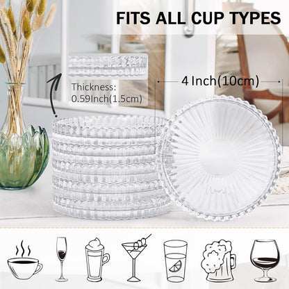 Modern Clear Glass Coasters Set of 6, Cute Coasters Table Mats for Drinks