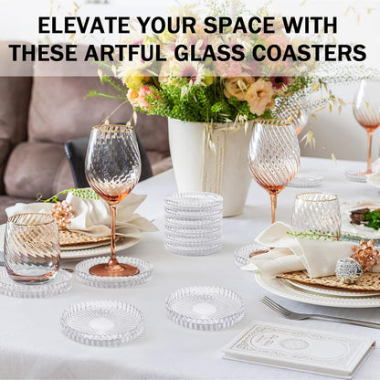 Modern Clear Glass Coasters Set of 6, Cute Coasters Table Mats for Drinks