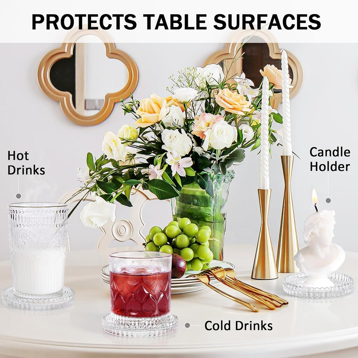 Modern Clear Glass Coasters Set of 6, Cute Coasters Table Mats for Drinks