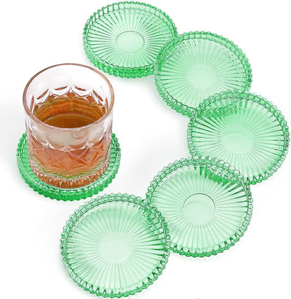Modern Clear Glass Coasters Set of 6, Cute Coasters Table Mats for Drinks