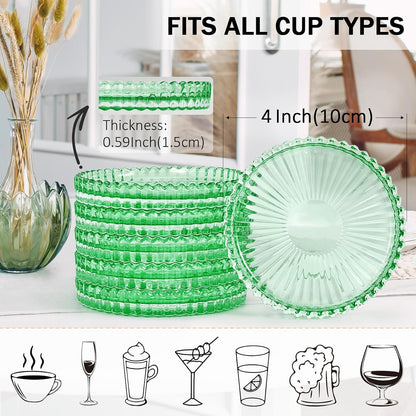 Modern Clear Glass Coasters Set of 6, Cute Coasters Table Mats for Drinks