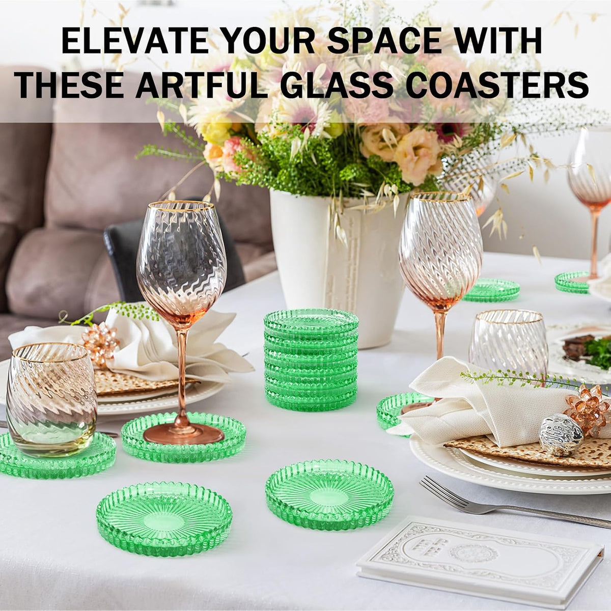 Modern Clear Glass Coasters Set of 6, Cute Coasters Table Mats for Drinks
