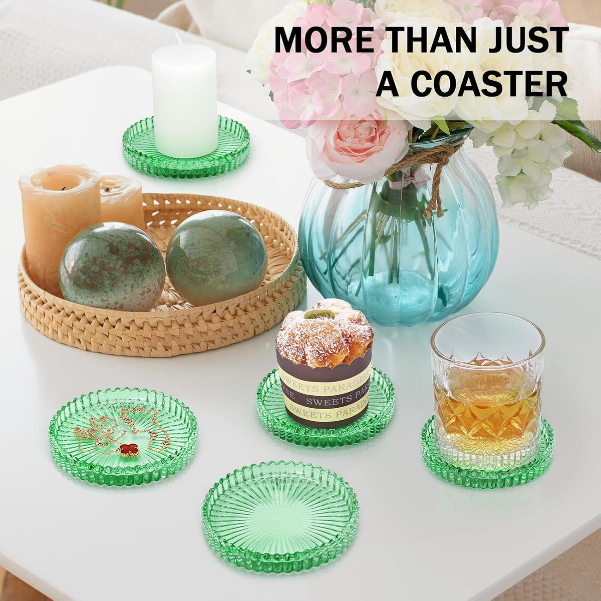 Modern Clear Glass Coasters Set of 6, Cute Coasters Table Mats for Drinks