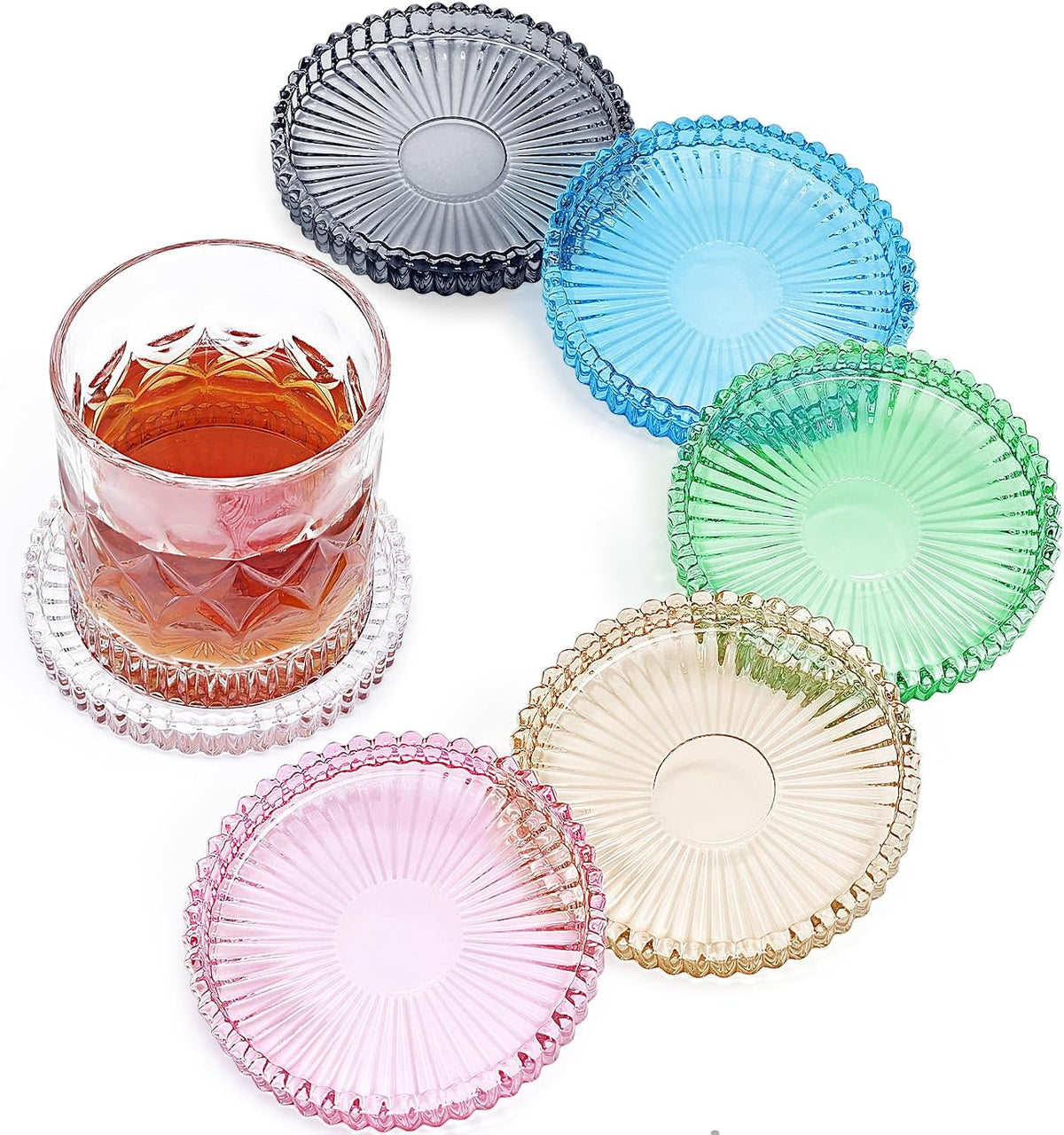 Modern Clear Glass Coasters Set of 6, Cute Coasters Table Mats for Drinks