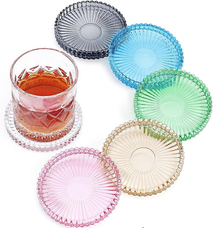 Modern Clear Glass Coasters Set of 6, Cute Coasters Table Mats for Drinks