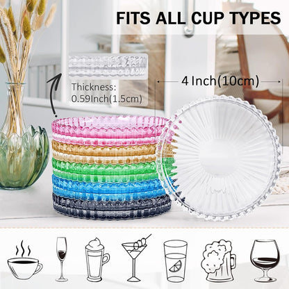 Modern Clear Glass Coasters Set of 6, Cute Coasters Table Mats for Drinks