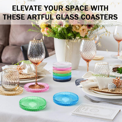 Modern Clear Glass Coasters Set of 6, Cute Coasters Table Mats for Drinks