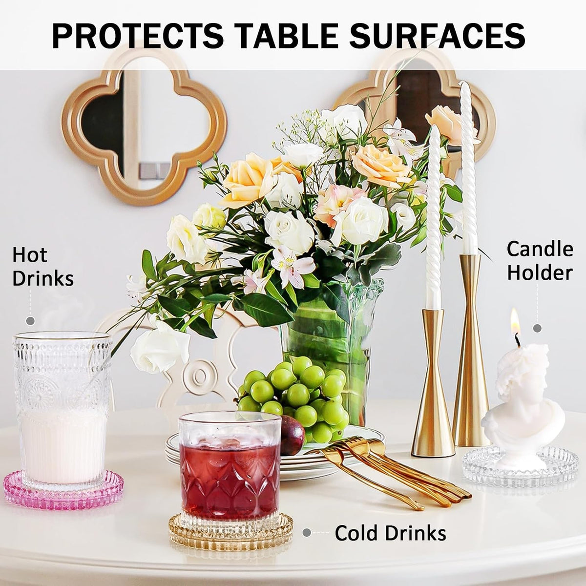 Modern Clear Glass Coasters Set of 6, Cute Coasters Table Mats for Drinks