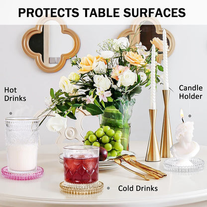 Modern Clear Glass Coasters Set of 6, Cute Coasters Table Mats for Drinks