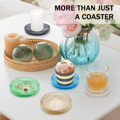 Modern Clear Glass Coasters Set of 6, Cute Coasters Table Mats for Drinks