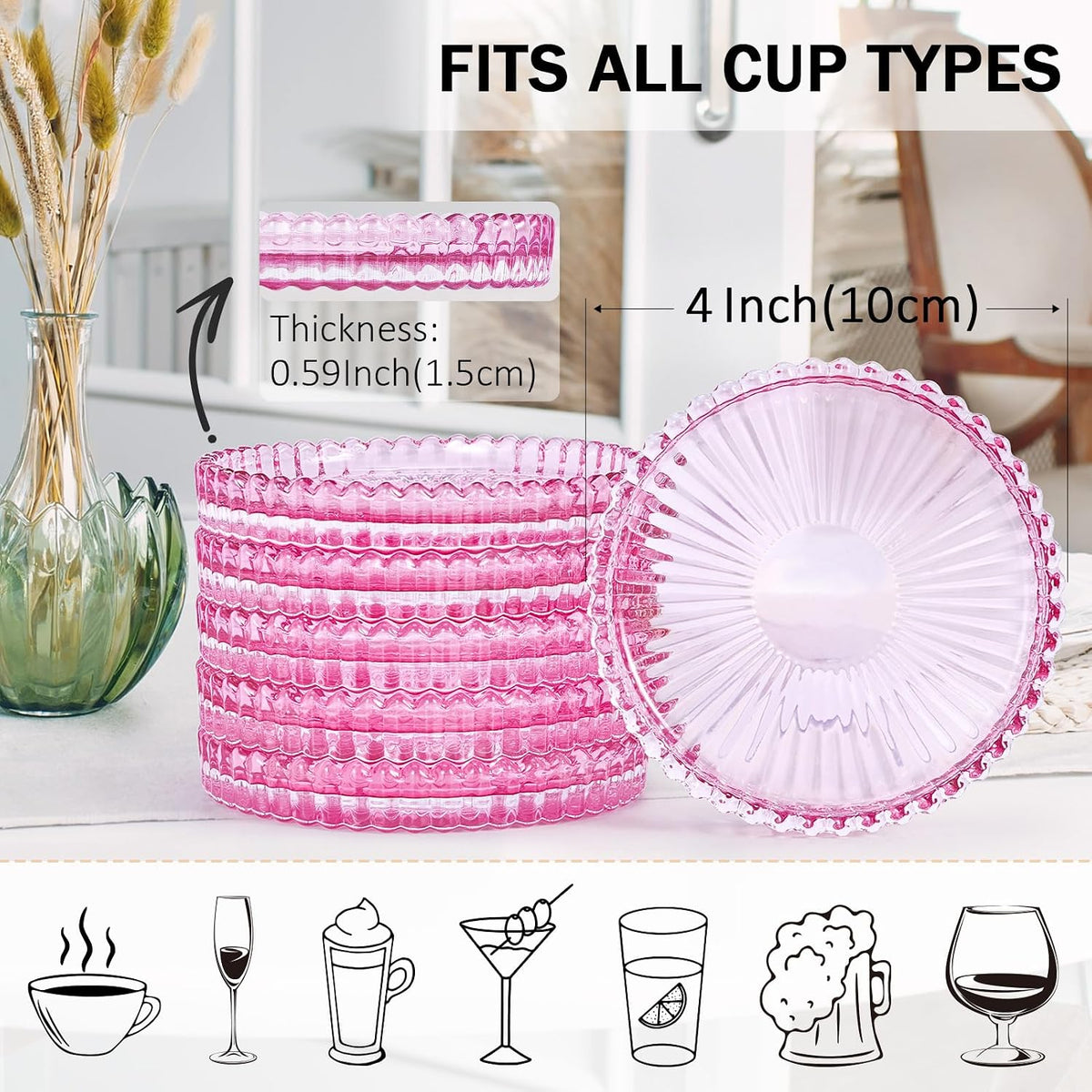 Modern Clear Glass Coasters Set of 6, Cute Coasters Table Mats for Drinks