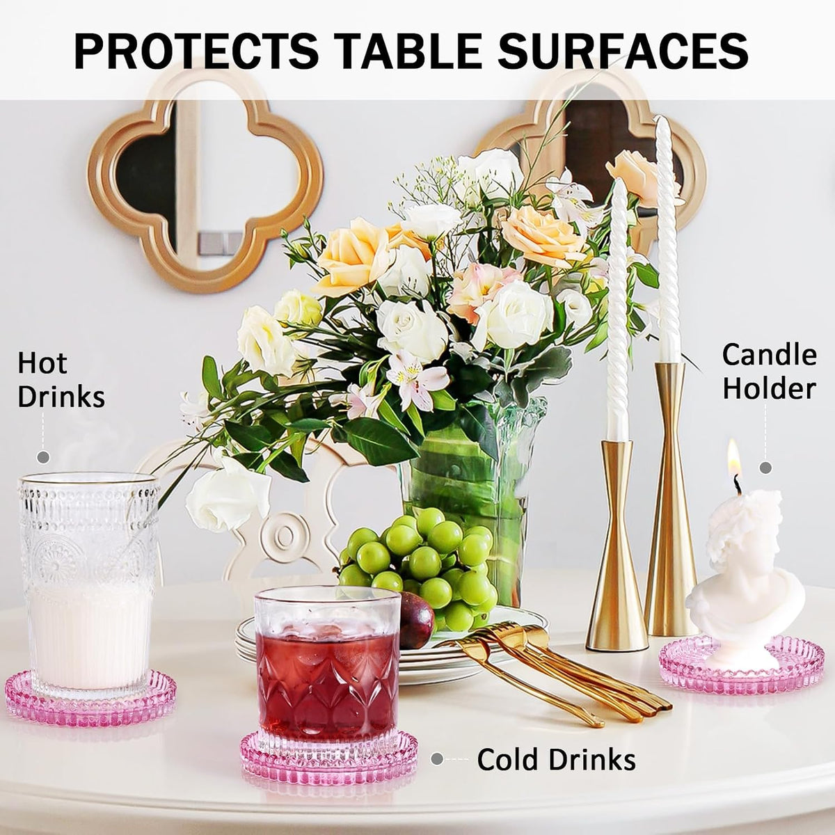 Modern Clear Glass Coasters Set of 6, Cute Coasters Table Mats for Drinks