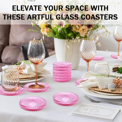 Modern Clear Glass Coasters Set of 6, Cute Coasters Table Mats for Drinks