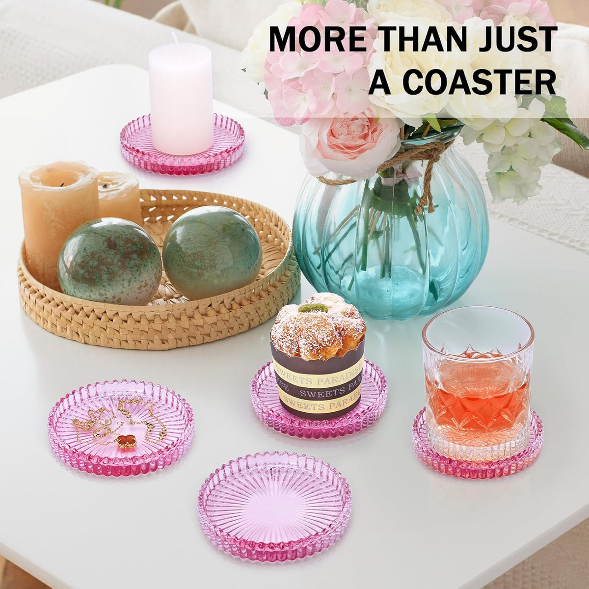 Modern Clear Glass Coasters Set of 6, Cute Coasters Table Mats for Drinks