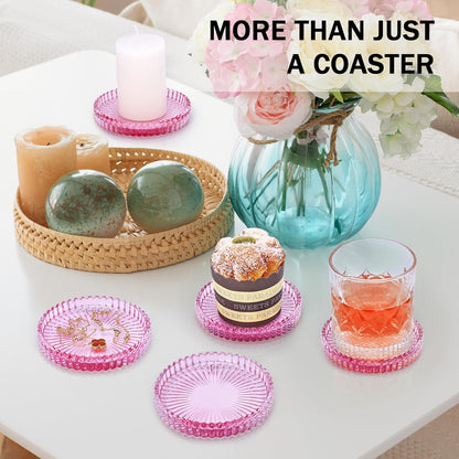 Modern Clear Glass Coasters Set of 6, Cute Coasters Table Mats for Drinks