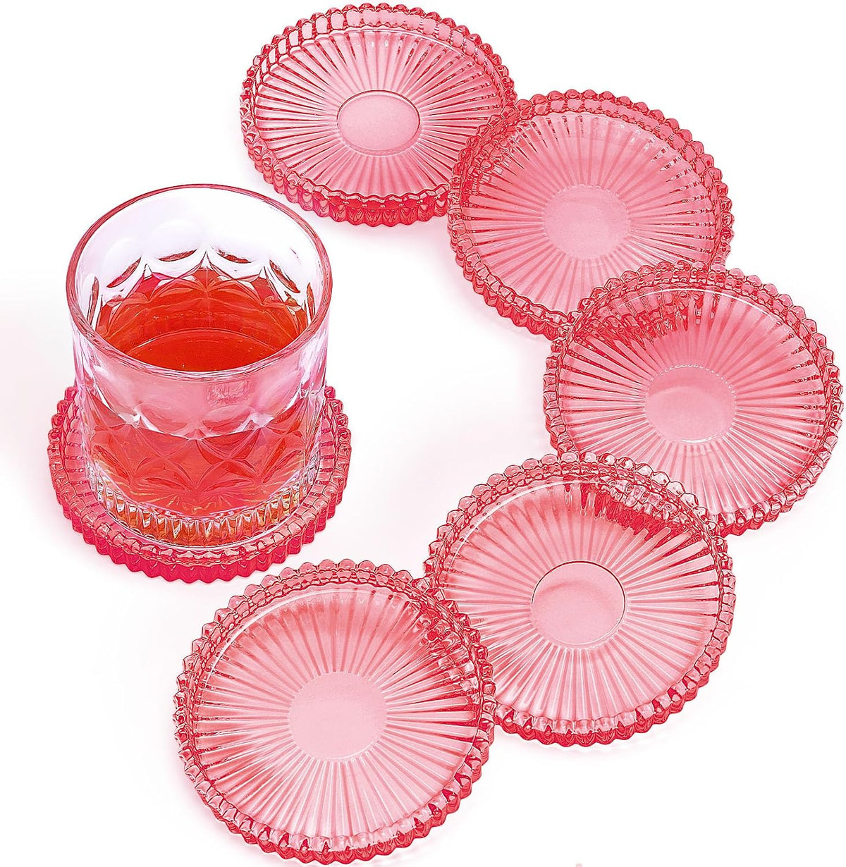 Modern Clear Glass Coasters Set of 6, Cute Coasters Table Mats for Drinks