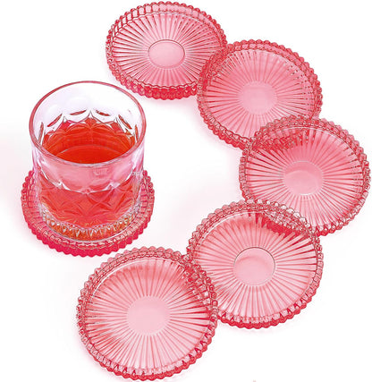 Modern Clear Glass Coasters Set of 6, Cute Coasters Table Mats for Drinks
