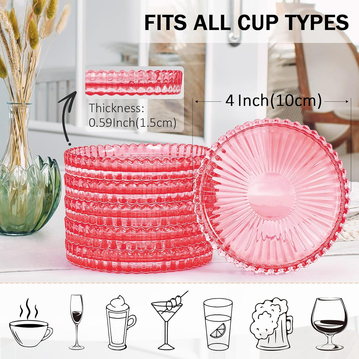 Modern Clear Glass Coasters Set of 6, Cute Coasters Table Mats for Drinks