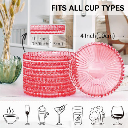 Modern Clear Glass Coasters Set of 6, Cute Coasters Table Mats for Drinks