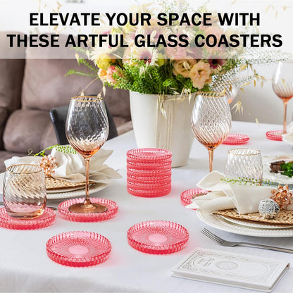 Modern Clear Glass Coasters Set of 6, Cute Coasters Table Mats for Drinks