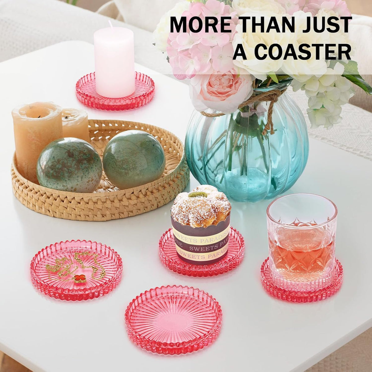 Modern Clear Glass Coasters Set of 6, Cute Coasters Table Mats for Drinks