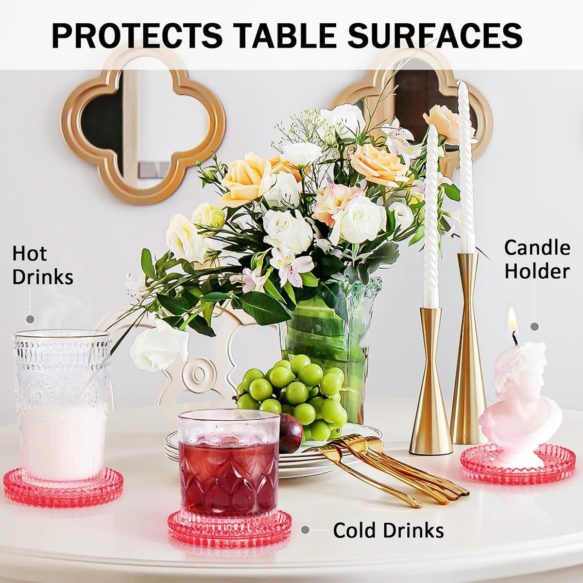 Modern Clear Glass Coasters Set of 6, Cute Coasters Table Mats for Drinks