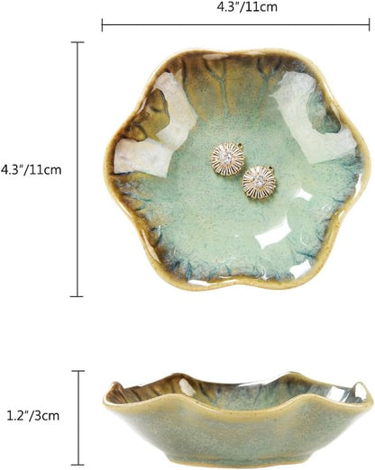 Ring Dish, Kiln Glaze Jewelry Trinket Tray, Gifts for Women I Lotus Leaf Necklace Earrings Holder on Nightstand Bathroom, Ceramic Cute Key Bowl, White. All Jewelries Are NOT Included.