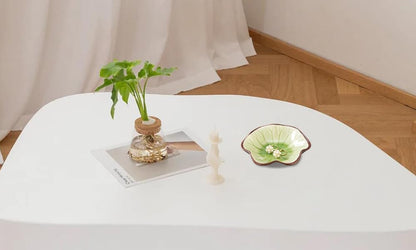 Ring Dish, Kiln Glaze Jewelry Trinket Tray, Gifts for Women I Lotus Leaf Necklace Earrings Holder on Nightstand Bathroom, Ceramic Cute Key Bowl, White. All Jewelries Are NOT Included.