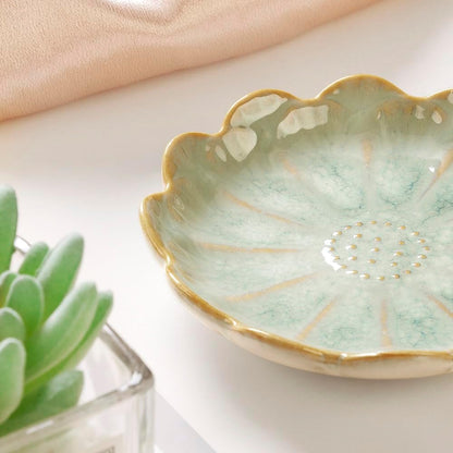 Ring Dish, Kiln Glaze Jewelry Trinket Tray, Gifts for Women I Lotus Leaf Necklace Earrings Holder on Nightstand Bathroom, Ceramic Cute Key Bowl, White. All Jewelries Are NOT Included.