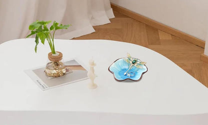 Ring Dish, Kiln Glaze Jewelry Trinket Tray, Gifts for Women I Lotus Leaf Necklace Earrings Holder on Nightstand Bathroom, Ceramic Cute Key Bowl, White. All Jewelries Are NOT Included.