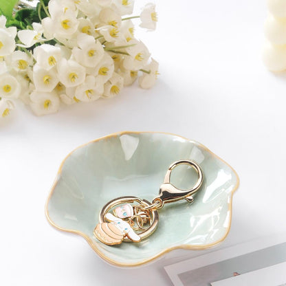 Ring Dish, Kiln Glaze Jewelry Trinket Tray, Gifts for Women I Lotus Leaf Necklace Earrings Holder on Nightstand Bathroom, Ceramic Cute Key Bowl, White. All Jewelries Are NOT Included.