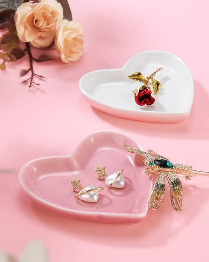 Ring Dish, Kiln Glaze Jewelry Trinket Tray, Gifts for Women I Lotus Leaf Necklace Earrings Holder on Nightstand Bathroom, Ceramic Cute Key Bowl, White. All Jewelries Are NOT Included.