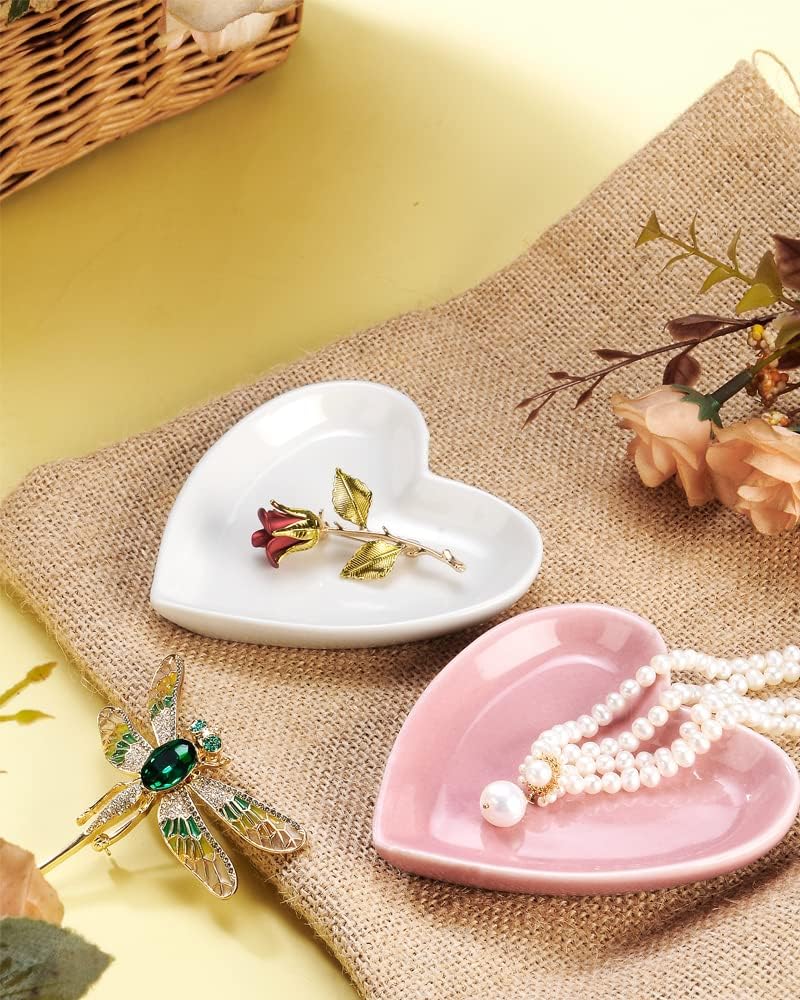 Ring Dish, Kiln Glaze Jewelry Trinket Tray, Gifts for Women I Lotus Leaf Necklace Earrings Holder on Nightstand Bathroom, Ceramic Cute Key Bowl, White. All Jewelries Are NOT Included.