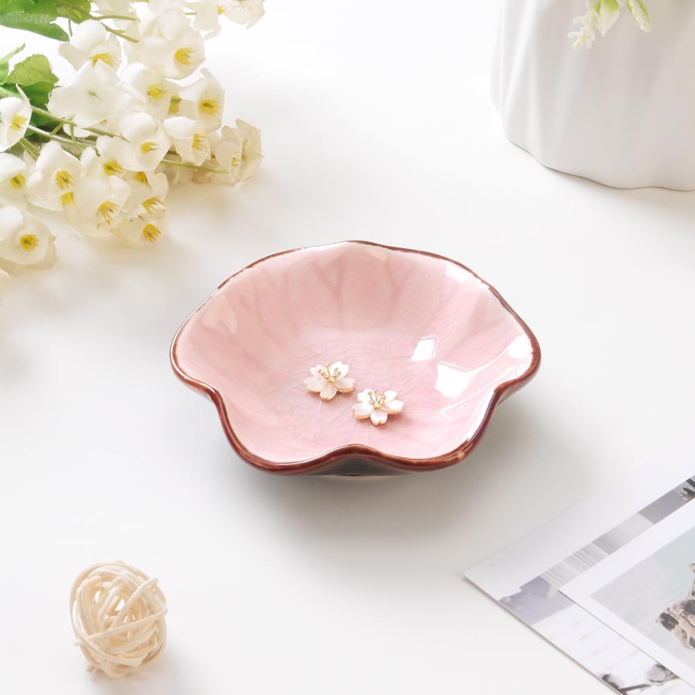 Ring Dish, Kiln Glaze Jewelry Trinket Tray, Gifts for Women I Lotus Leaf Necklace Earrings Holder on Nightstand Bathroom, Ceramic Cute Key Bowl, White. All Jewelries Are NOT Included.