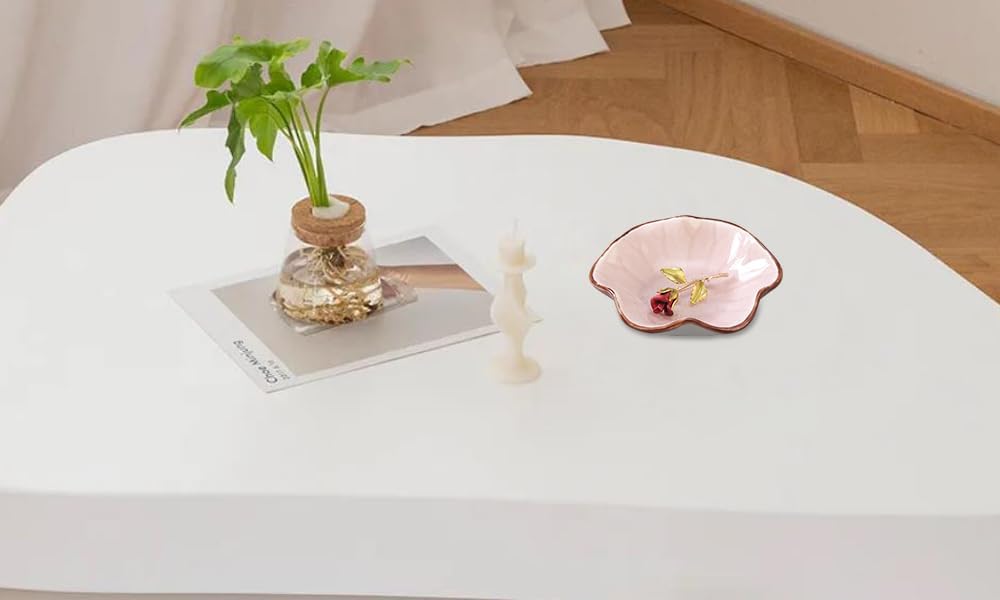 Ring Dish, Kiln Glaze Jewelry Trinket Tray, Gifts for Women I Lotus Leaf Necklace Earrings Holder on Nightstand Bathroom, Ceramic Cute Key Bowl, White. All Jewelries Are NOT Included.