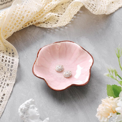 Ring Dish, Kiln Glaze Jewelry Trinket Tray, Gifts for Women I Lotus Leaf Necklace Earrings Holder on Nightstand Bathroom, Ceramic Cute Key Bowl, White. All Jewelries Are NOT Included.