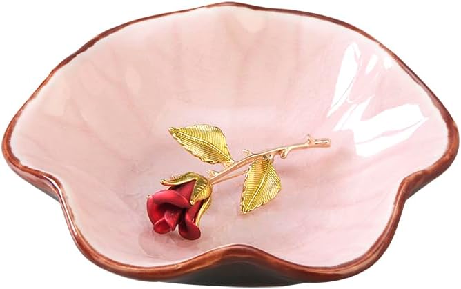 Ring Dish, Kiln Glaze Jewelry Trinket Tray, Gifts for Women I Lotus Leaf Necklace Earrings Holder on Nightstand Bathroom, Ceramic Cute Key Bowl, White. All Jewelries Are NOT Included.