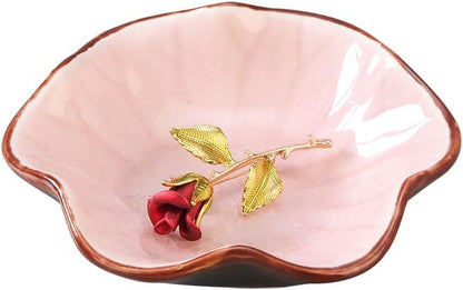 Ring Dish, Kiln Glaze Jewelry Trinket Tray, Gifts for Women I Lotus Leaf Necklace Earrings Holder on Nightstand Bathroom, Ceramic Cute Key Bowl, White. All Jewelries Are NOT Included.