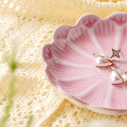 Ring Dish, Kiln Glaze Jewelry Trinket Tray, Gifts for Women I Lotus Leaf Necklace Earrings Holder on Nightstand Bathroom, Ceramic Cute Key Bowl, White. All Jewelries Are NOT Included.