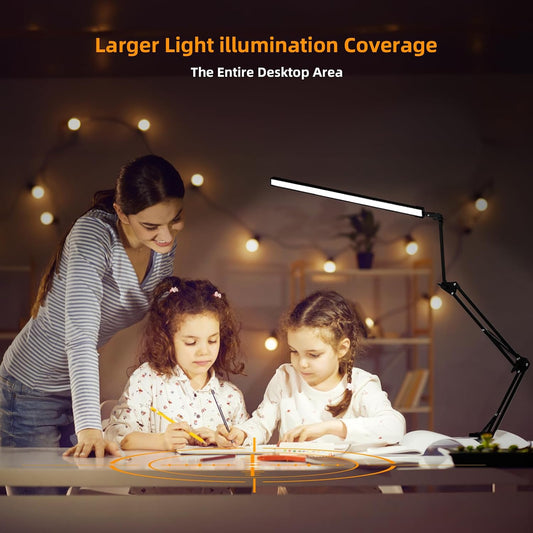 LED Desk Lamp with Clamp,2-in-1 Clamp on Desk Lamps with Base,50.7" Adjustable Swing Arm Architect Desk Lamp,Memory Function Desk Lights for Home Office,Workbench,Reading,Craft,Drafting